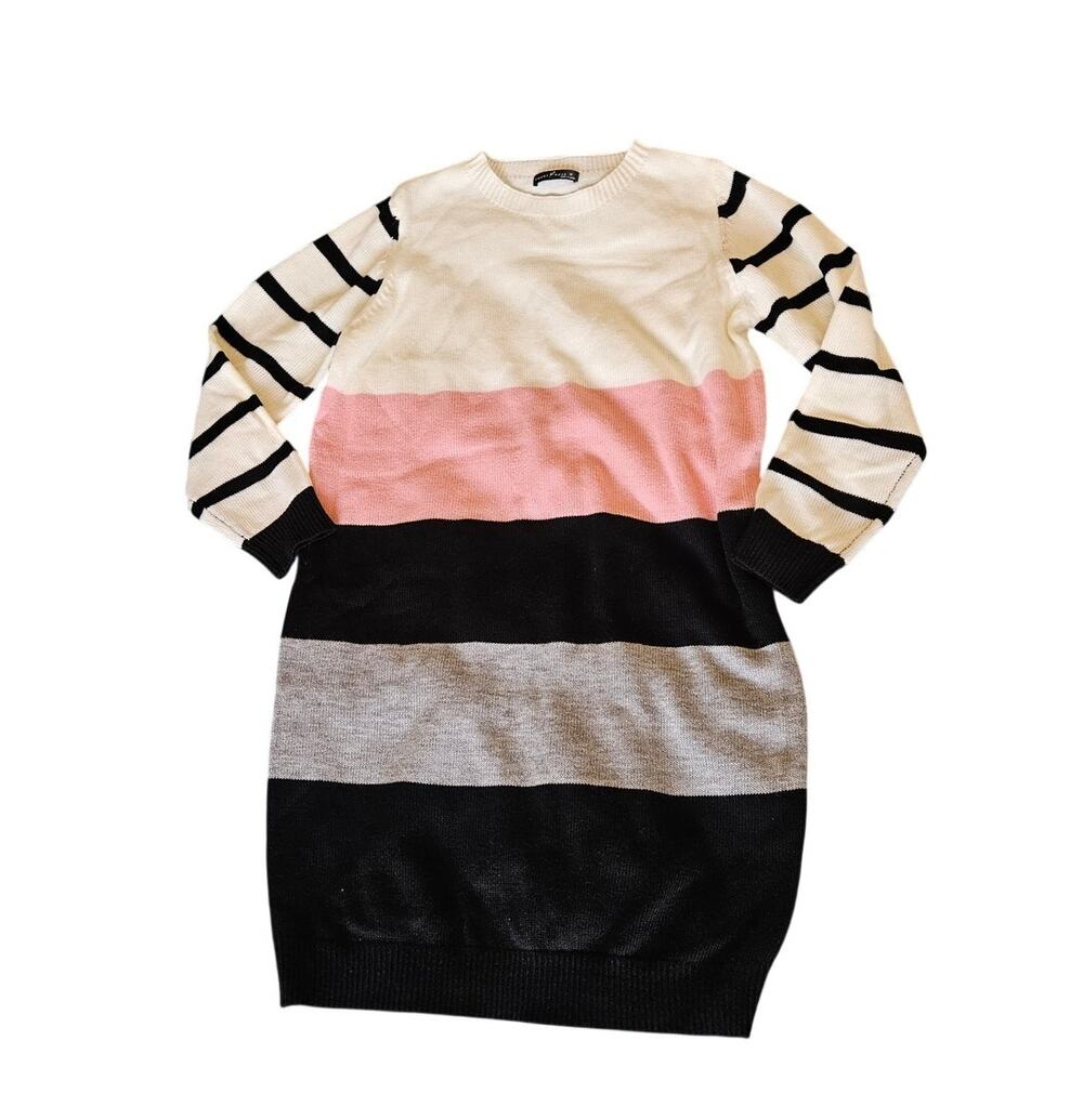 Emery Rose Colorblock Sweater Dress Size Medium Pink Gray Black Striped Sleeves